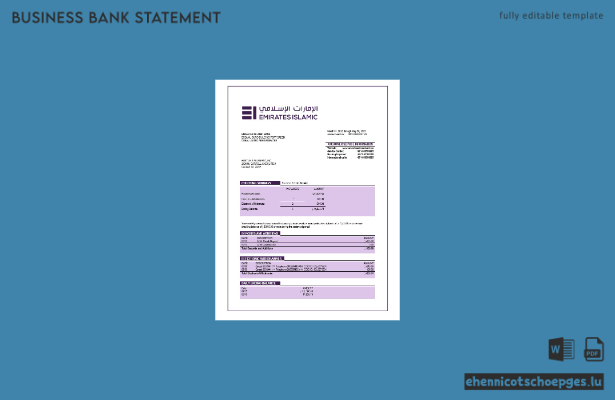 Beispielvorschau eines Firmenkontoauszugs der Emirates Islamic Bank (Word und PDF)
